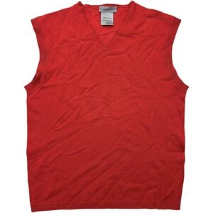 Nicole Farhi Men Sz Large Red V Neck Sleeveless Sweater Vest Wool Blend